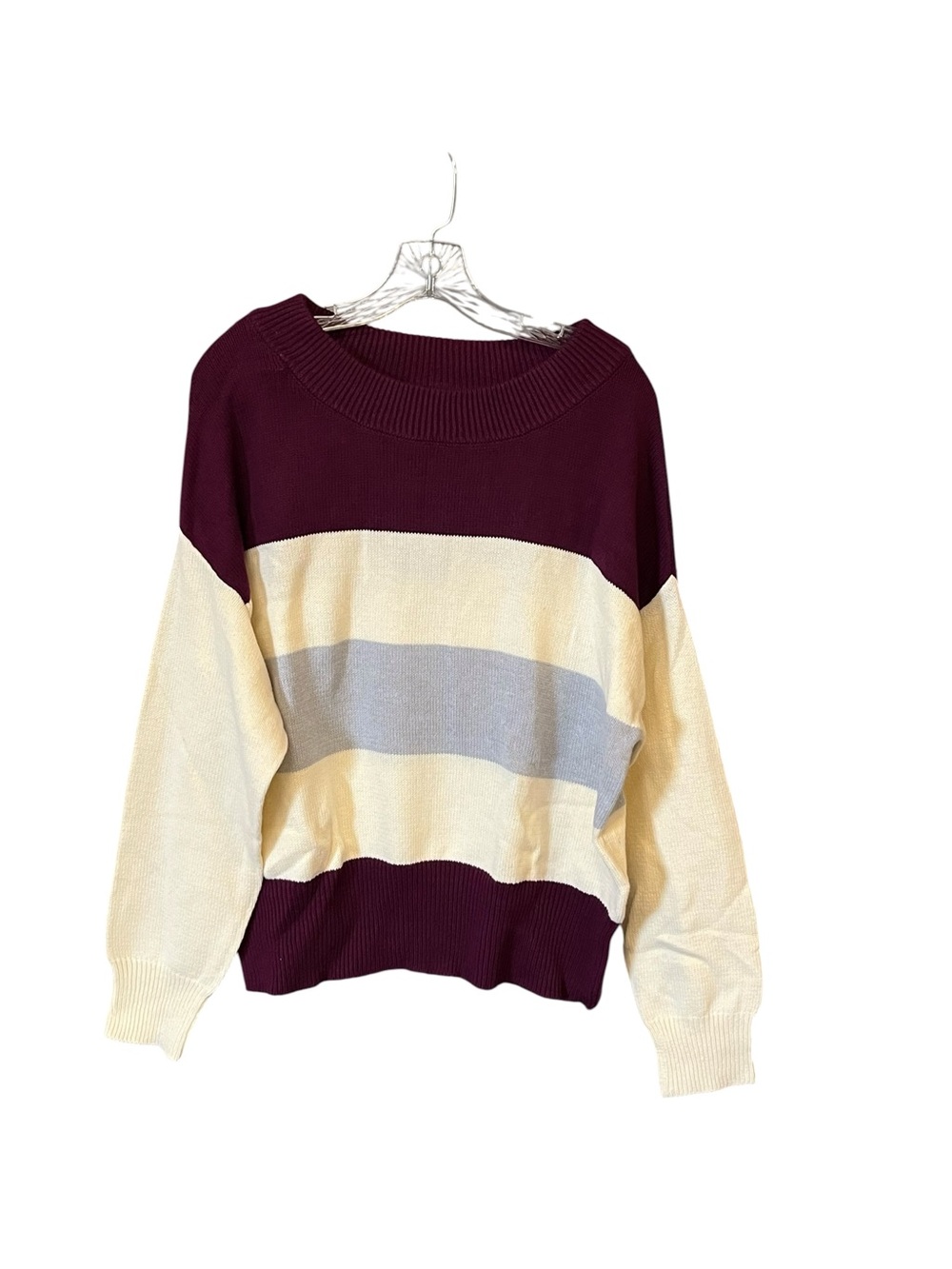 Lucky Brand Sweater Women’s L Colorblock Pullover Burgundy Cream Gray NWT